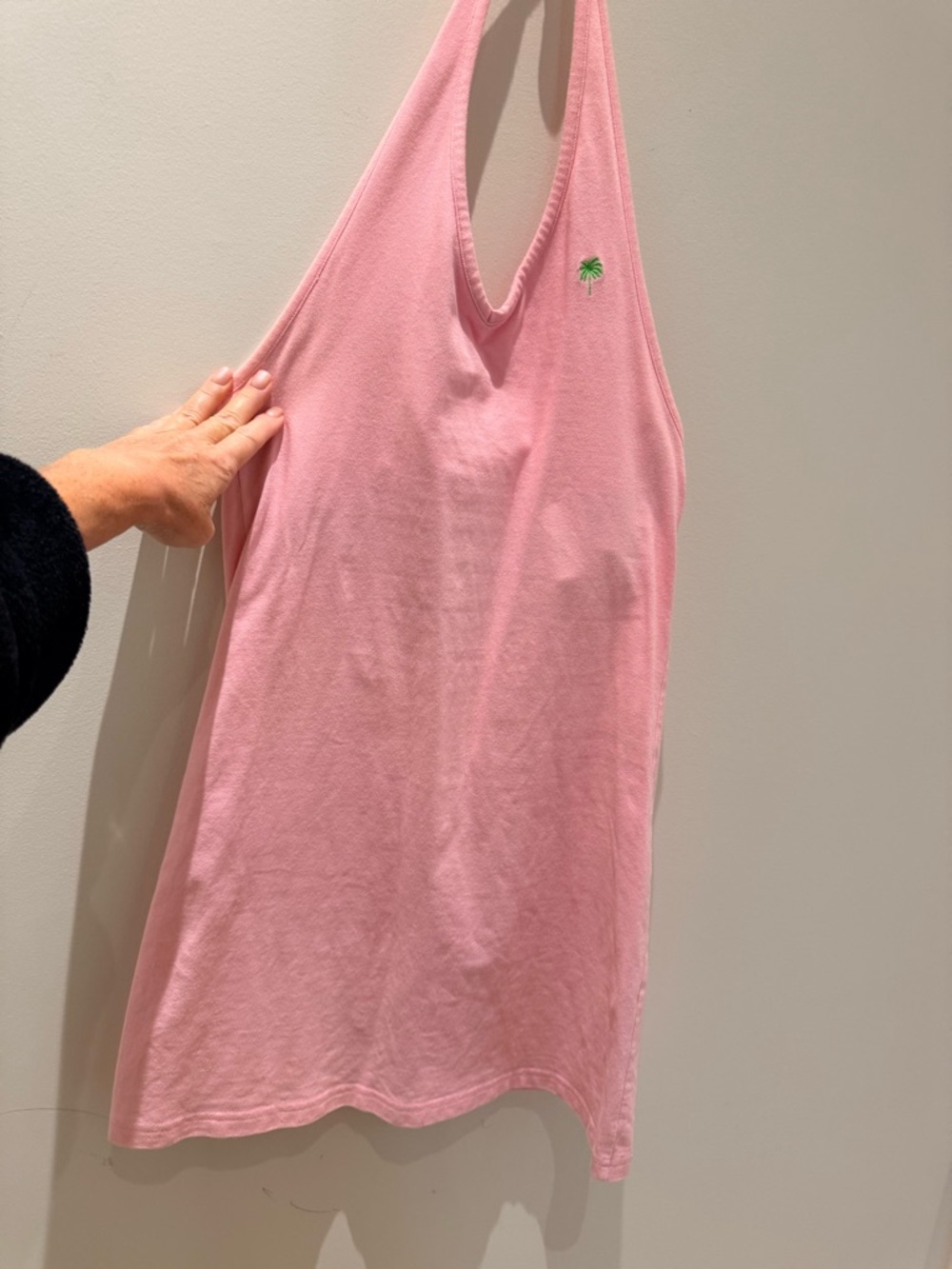 Lilly Pulitzer Pink Halter dress with Green Palm Embroidery